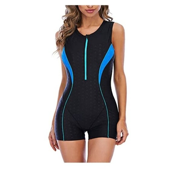 Womens Size Small Sleeveless One-Piece Swimsuit Front Zipper Sports Competitve - Picture 1 of 7